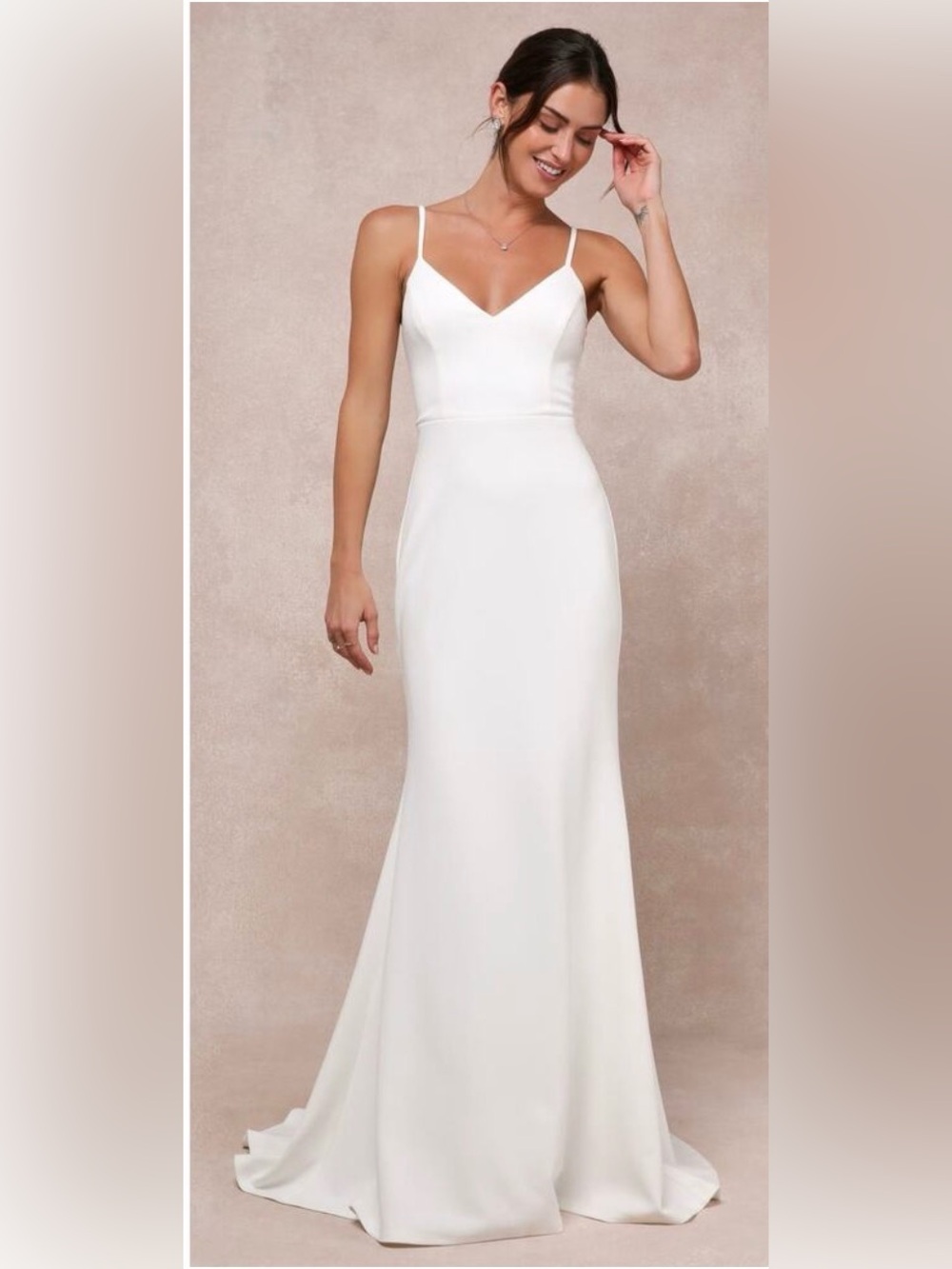 Lulus White Mermaid Wedding Dress M NWOT Sleeveless V-Neck Maxi Bridal Reception